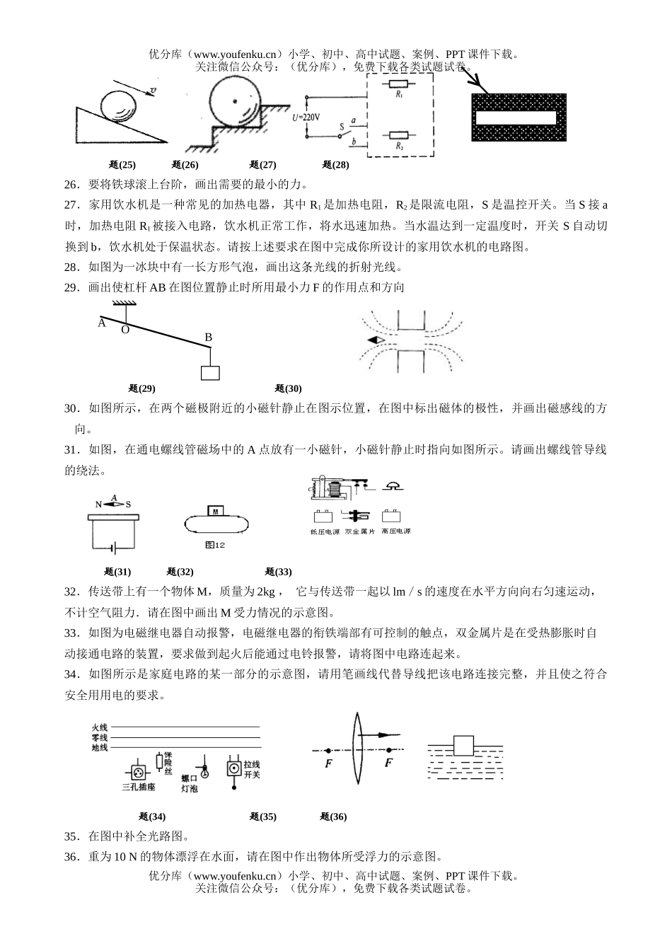 初中九年级物理年总复习专题训练――――作图题试卷_第3页