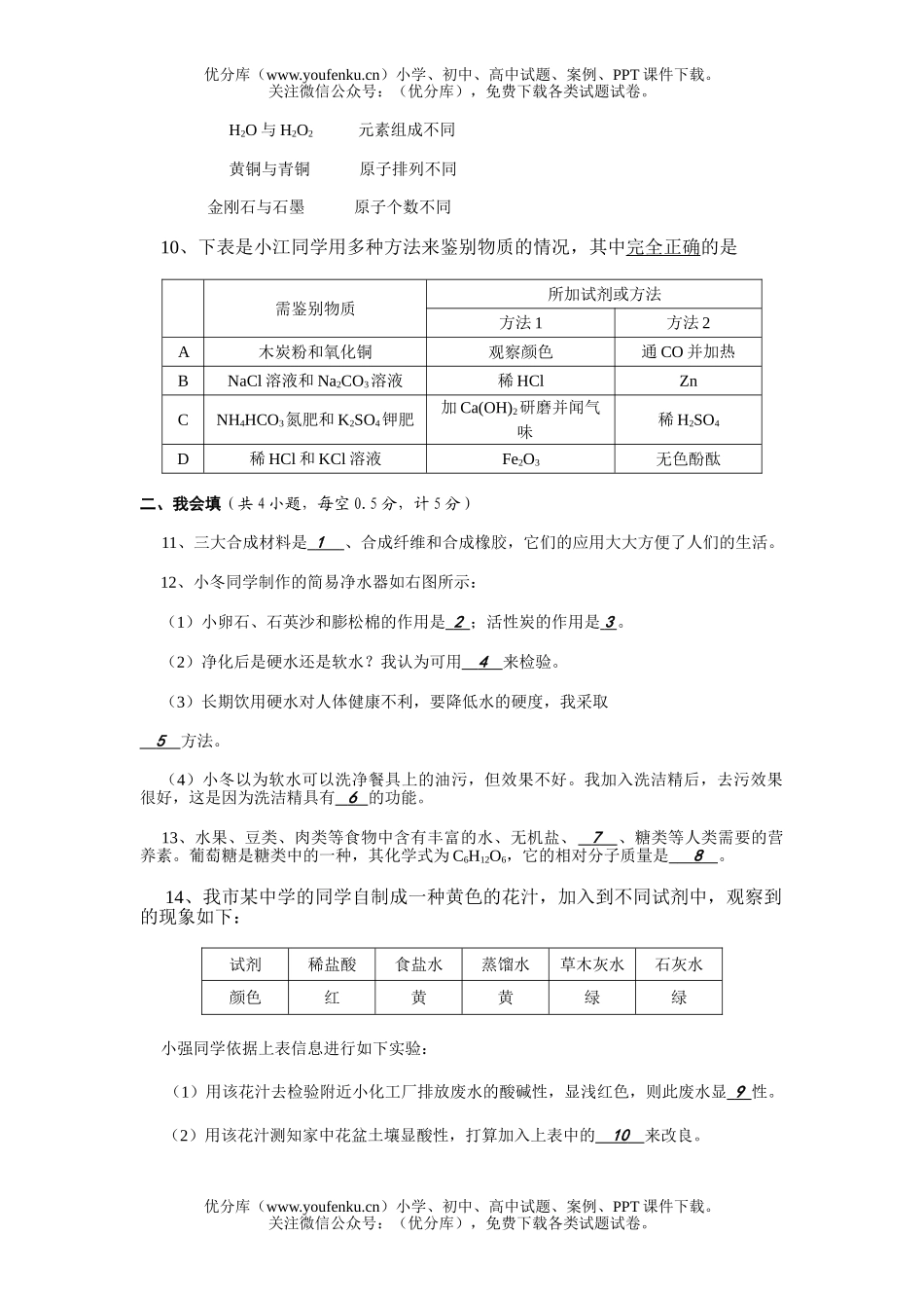 初中化学毕业、升学统一考试3试卷_第1页