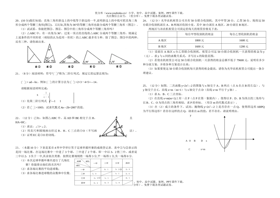 初中九年级数学第二学期阶段性测试(一)试卷_第2页