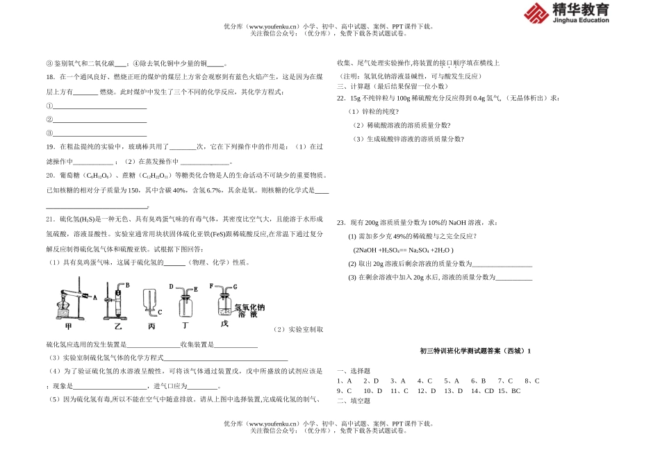 初中化学特训班测(西城)1试卷_第2页
