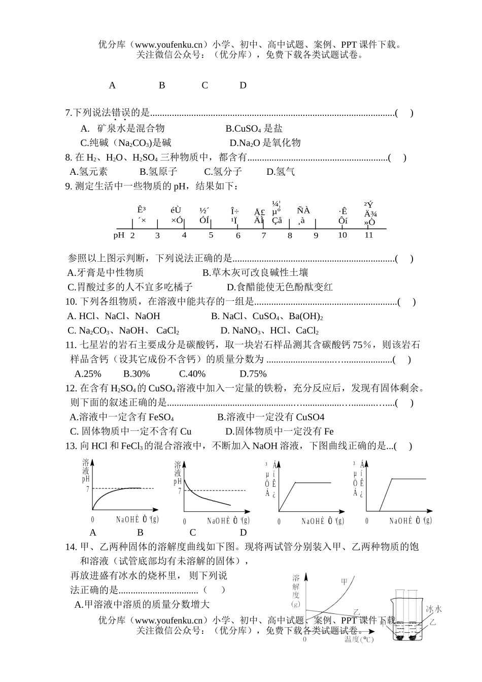 初中化学阶段招生考试卷_第2页