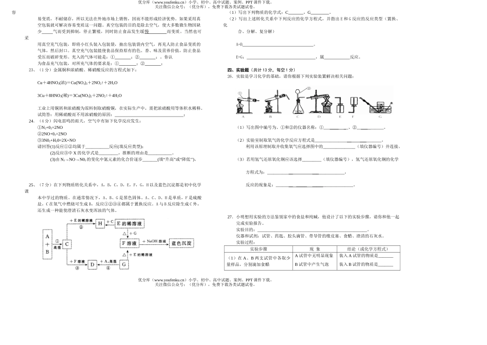 初中化学模拟考试科试卷_第2页
