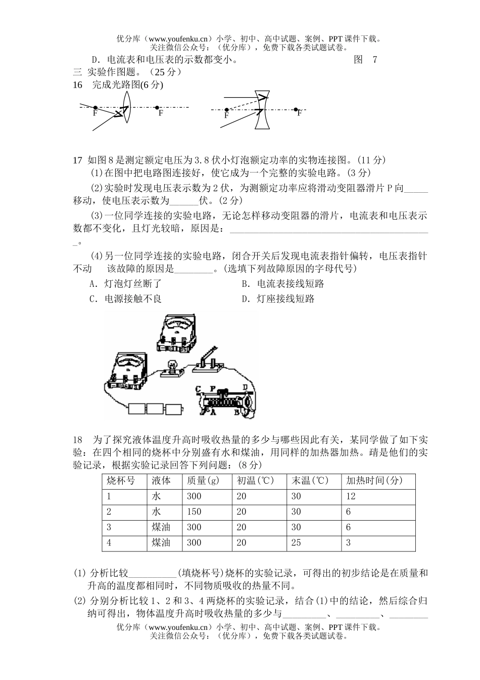 初中九年级物理总复习测验题(一)试卷_第3页