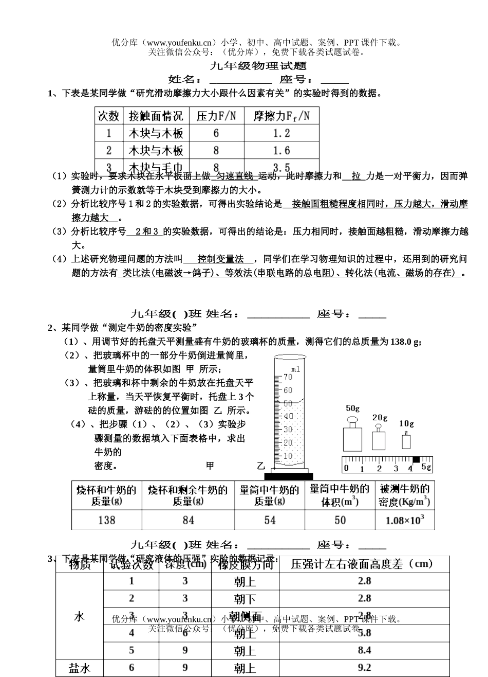初中九年级物理试卷_第1页