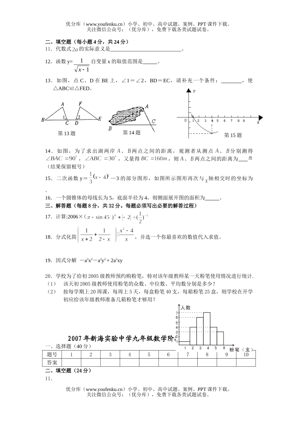 初中九年级数学阶段检测试卷_第2页