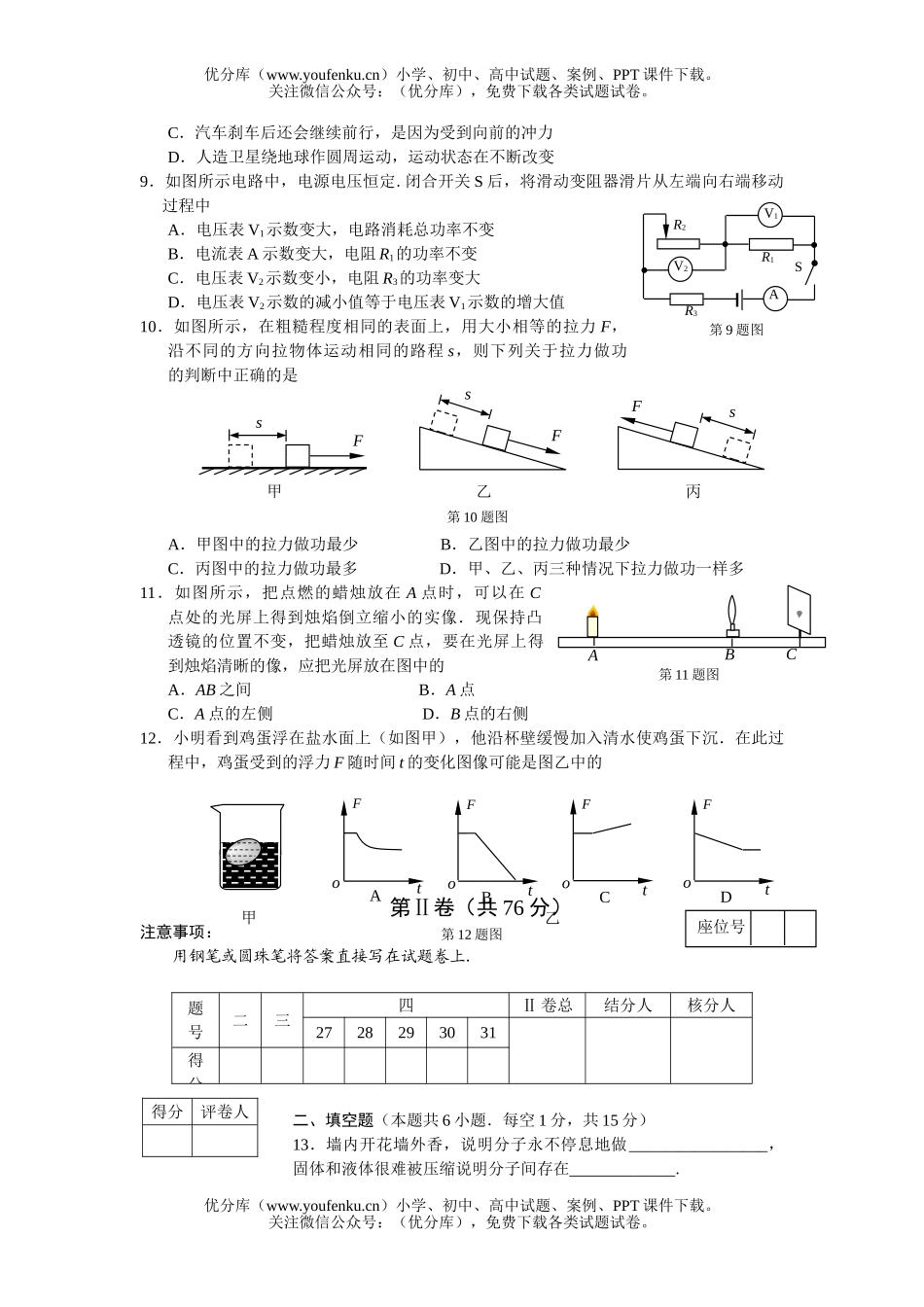 初中九年级物理毕业、升学考试卷_第2页