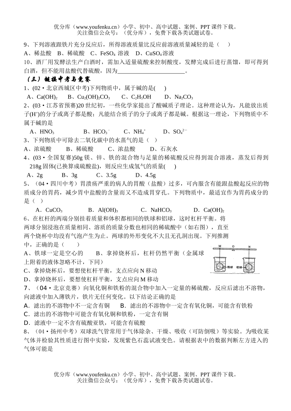 初中化学常见的酸和碱试卷_第2页