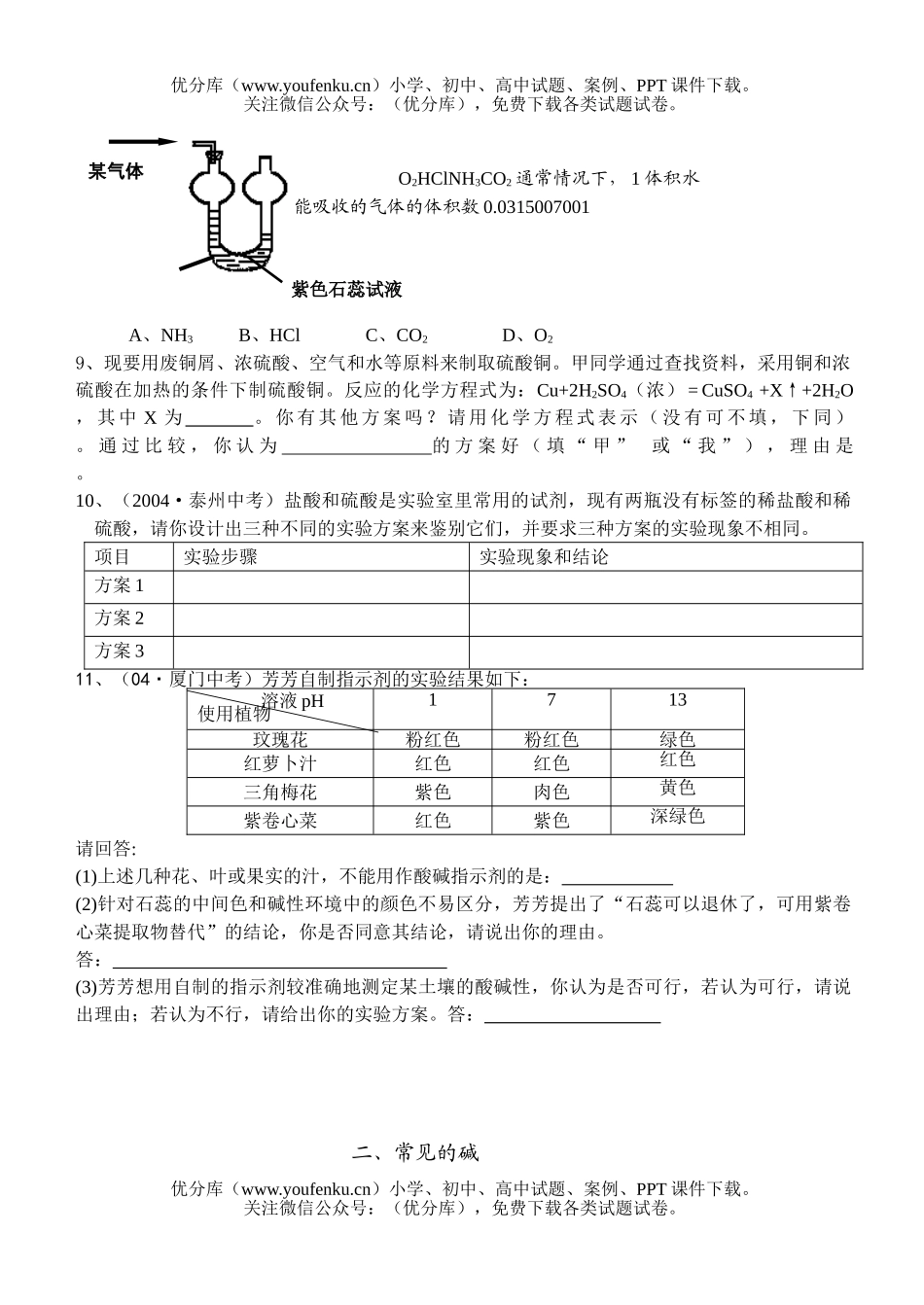 初中化学常见的酸和碱试卷_第3页