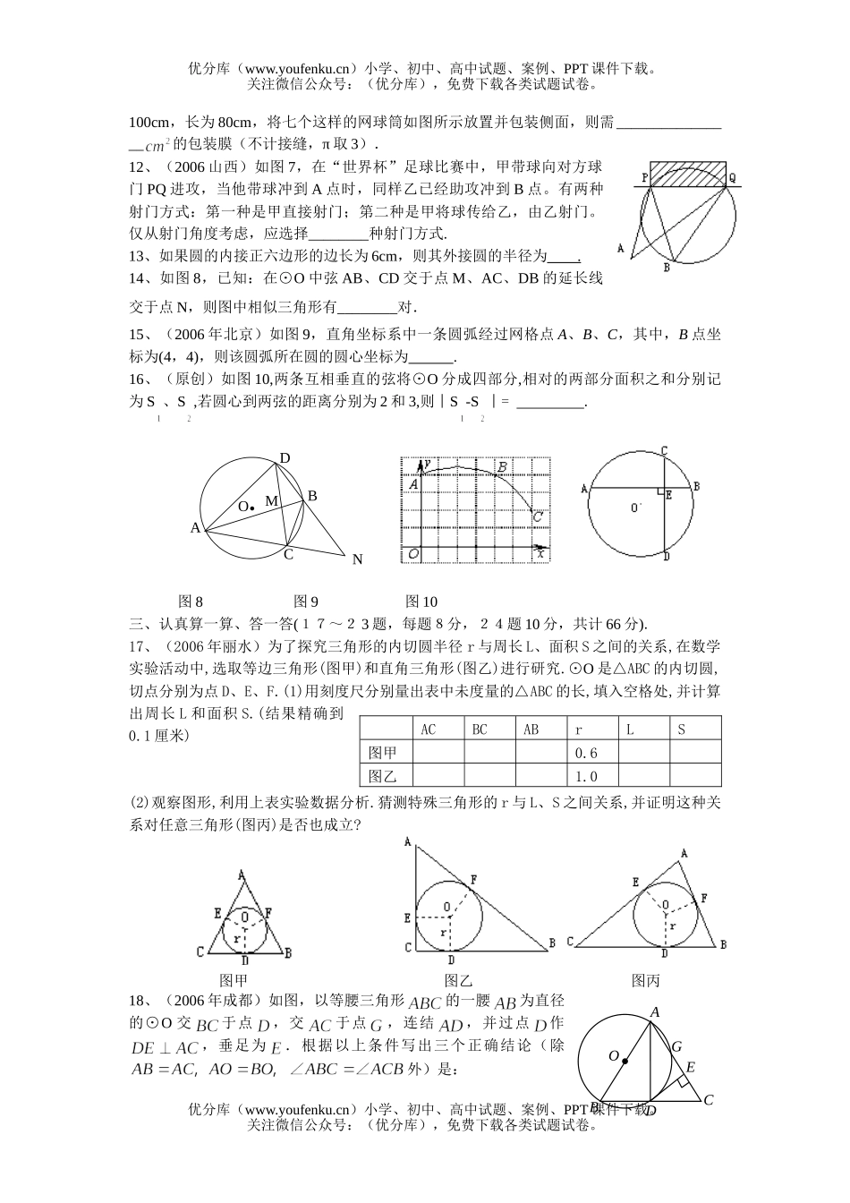 初中九年级数学圆的期末复习检测(提高卷)试卷_第2页