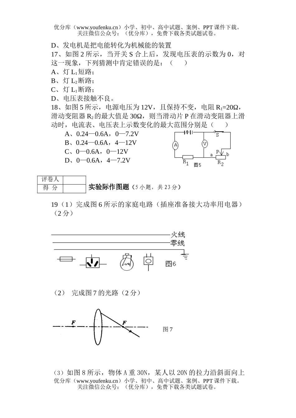初中九年级物理第七次模拟考试卷_第3页