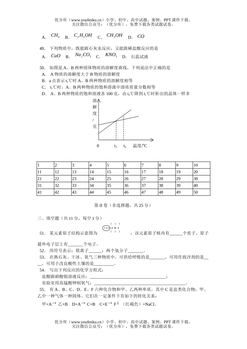 初中化学综合练习(三)试卷_第3页