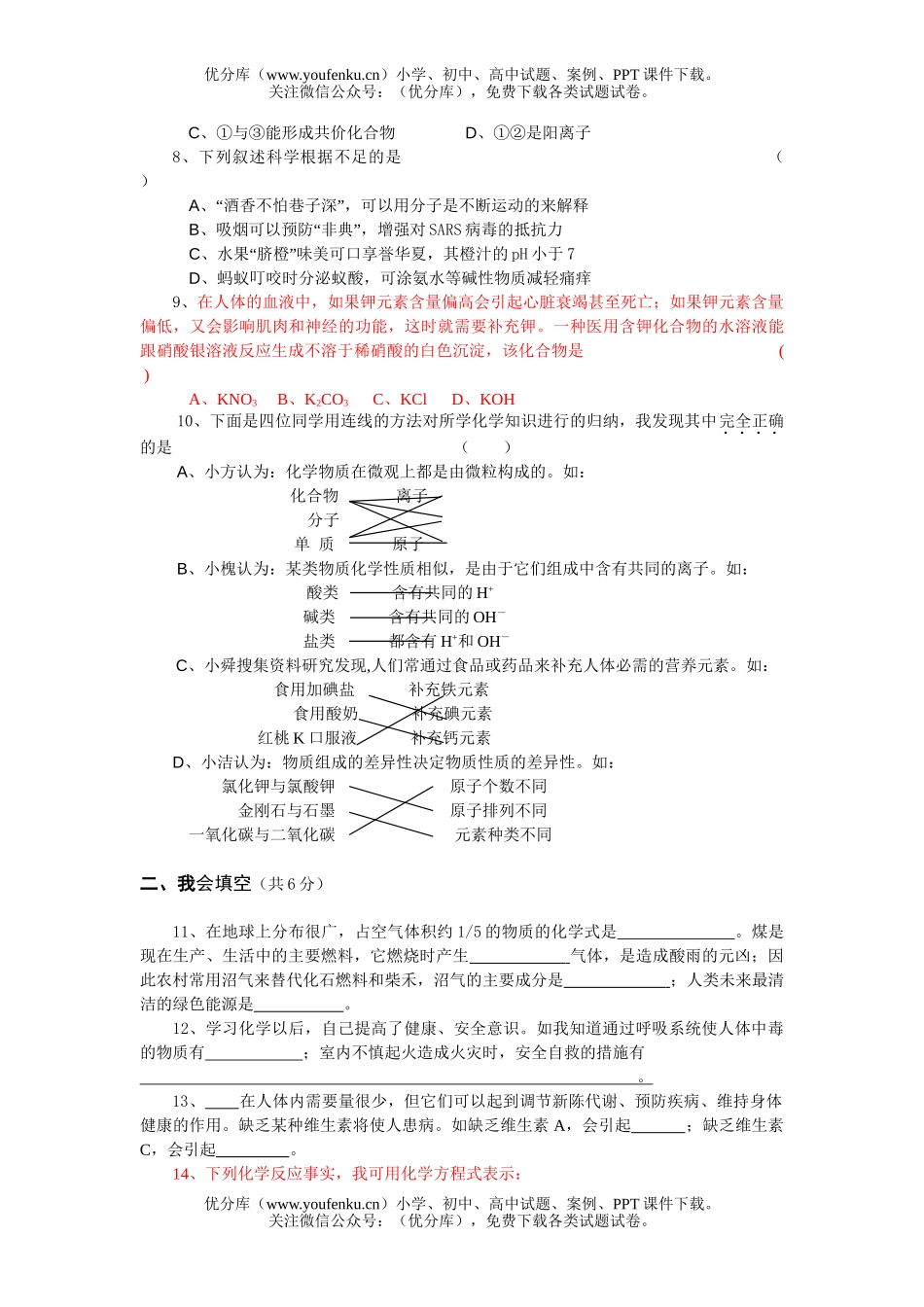 初中化学学科综合试卷_第2页