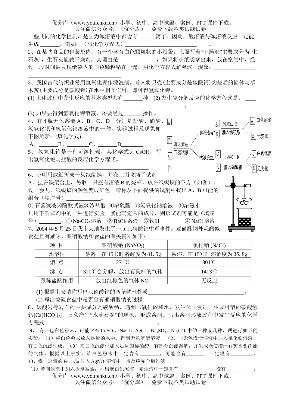 初中化学酸碱盐专题训练(一)试卷_第2页