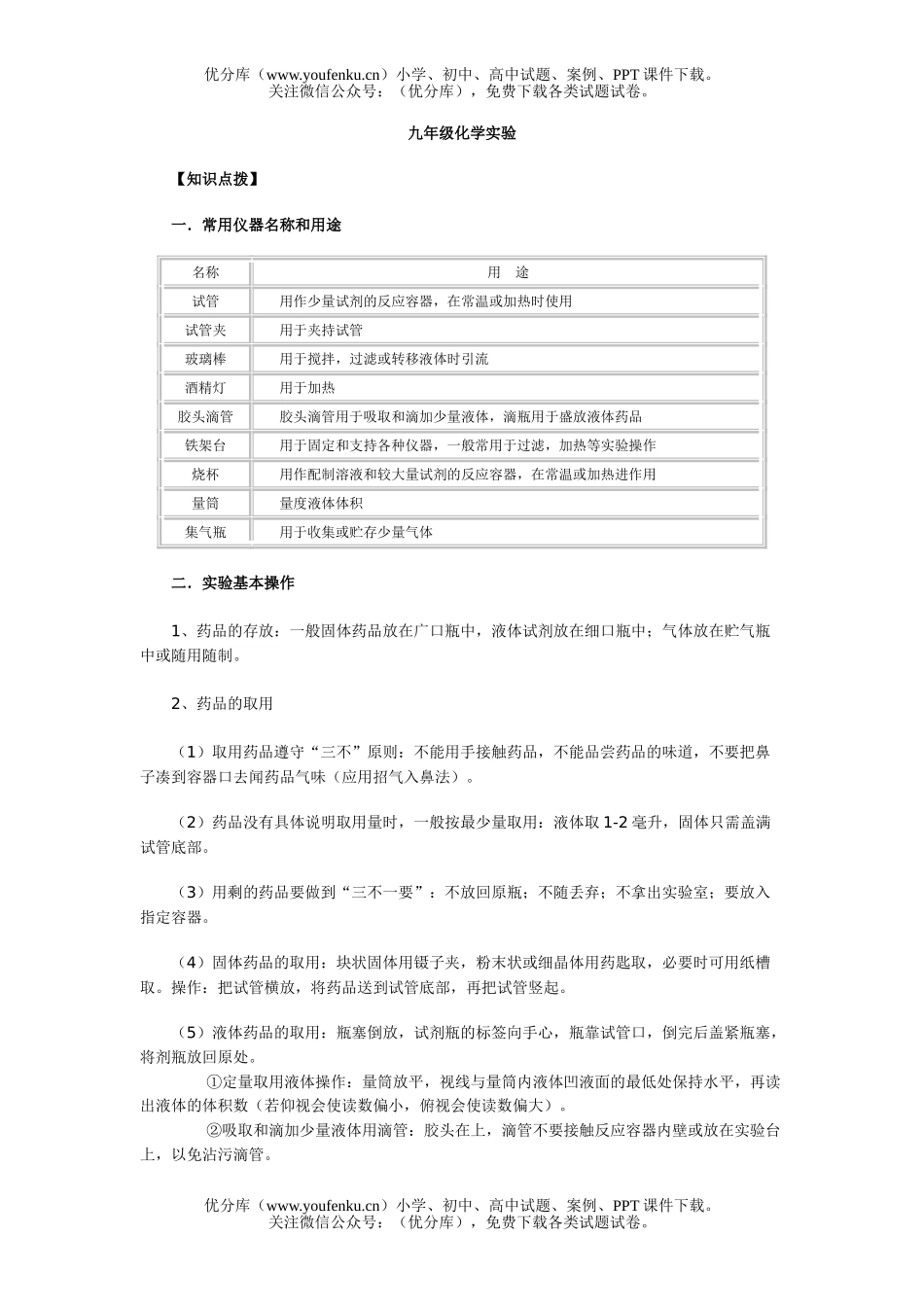 初中化学实验试卷_第1页