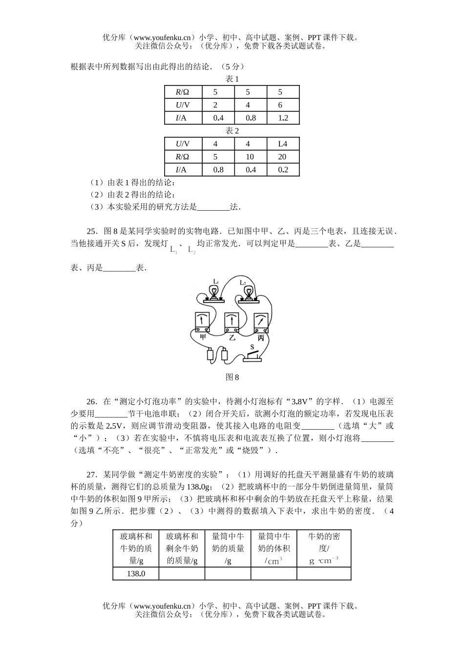 初中九年级物理中考7试卷_第3页