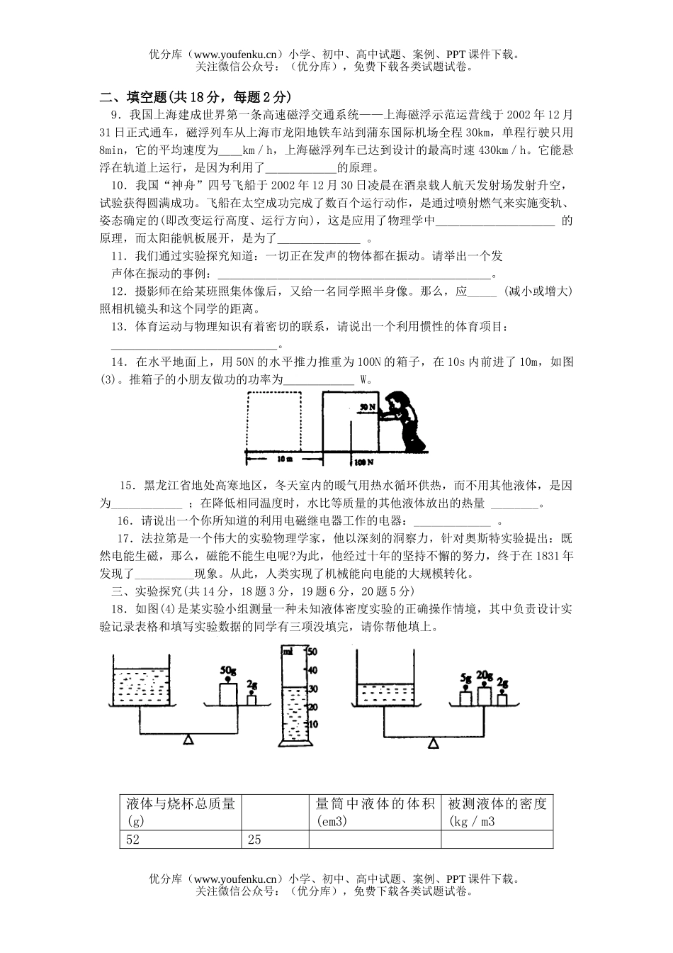 初中九年级物理中考4试卷_第2页