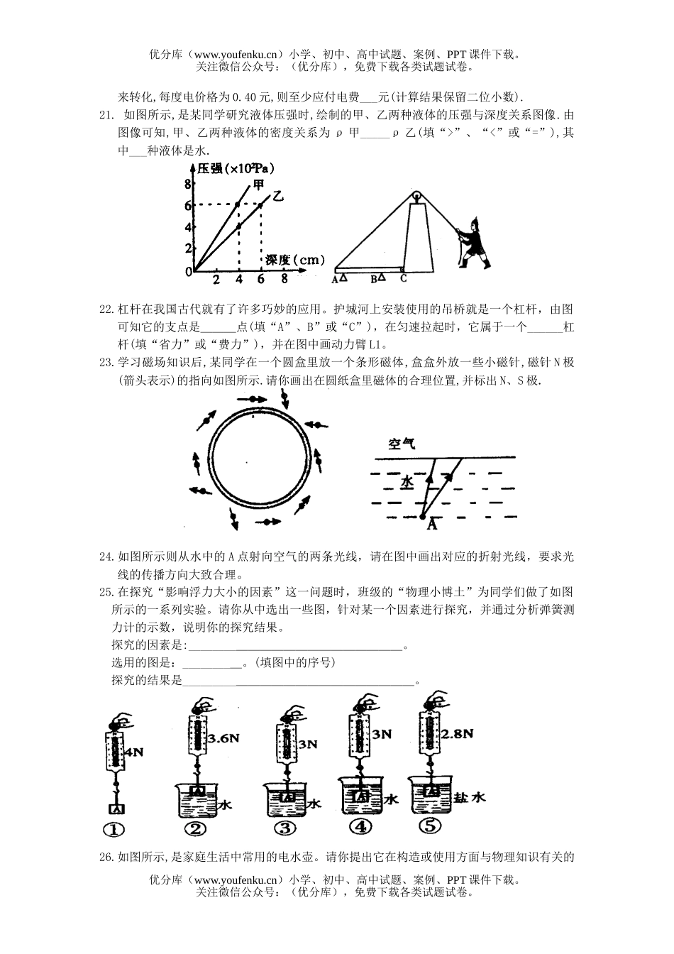 初中九年级物理中考3试卷_第3页