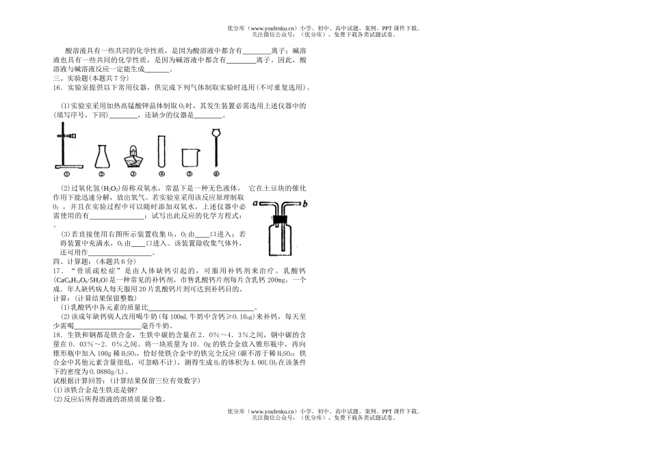 初中化学中考模拟题(一)试卷_第2页