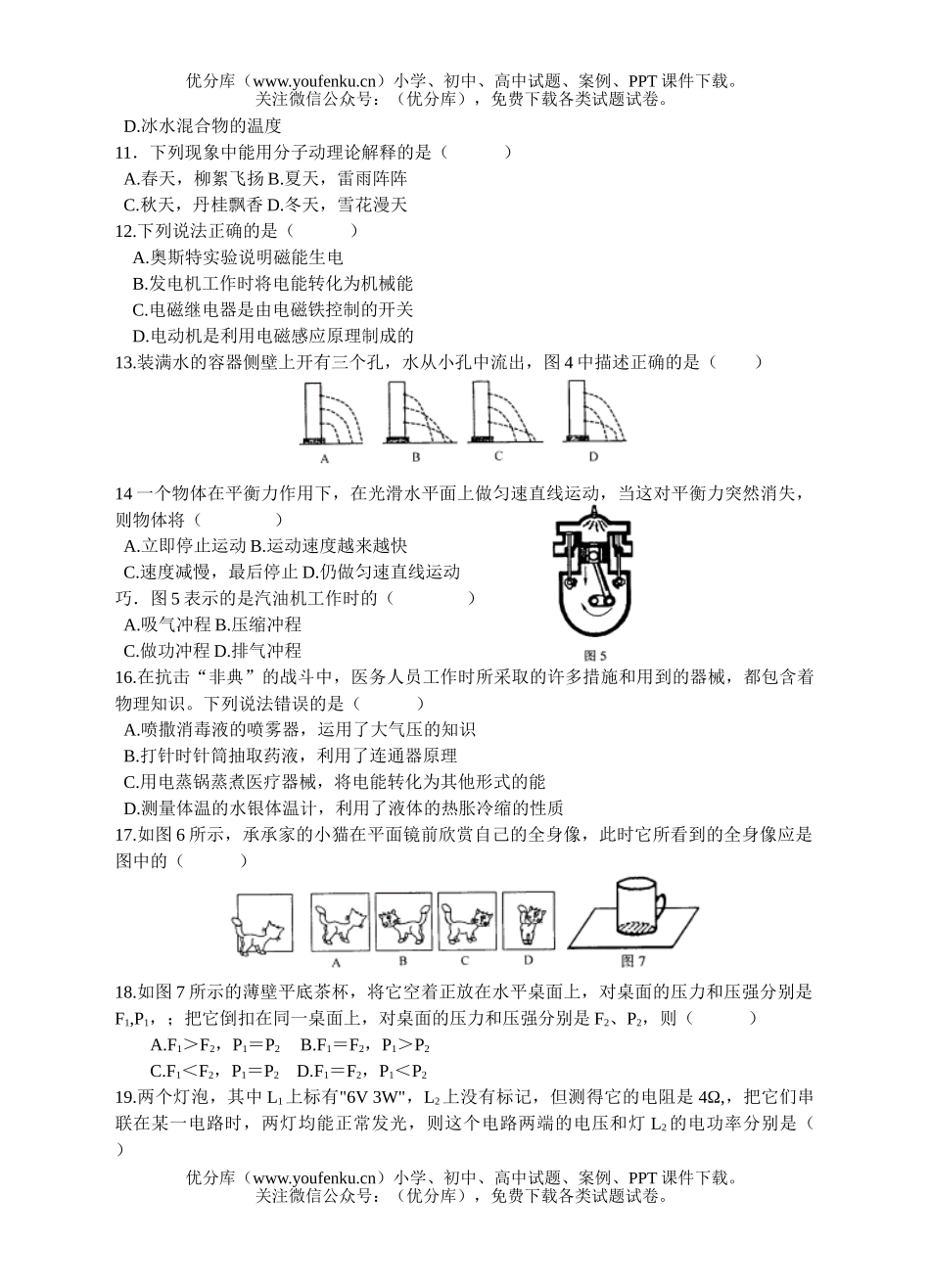 初中九年级物理中考6试卷_第2页