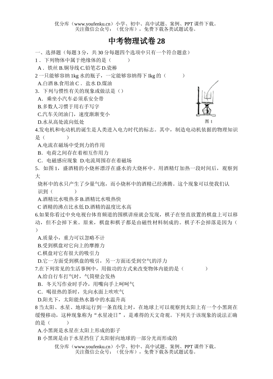 初中九年级物理中考28试卷_第1页