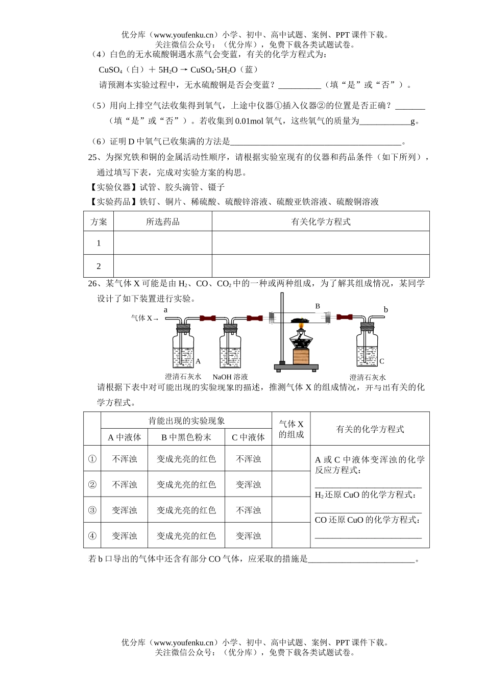 初中化学毕业考试卷_第3页