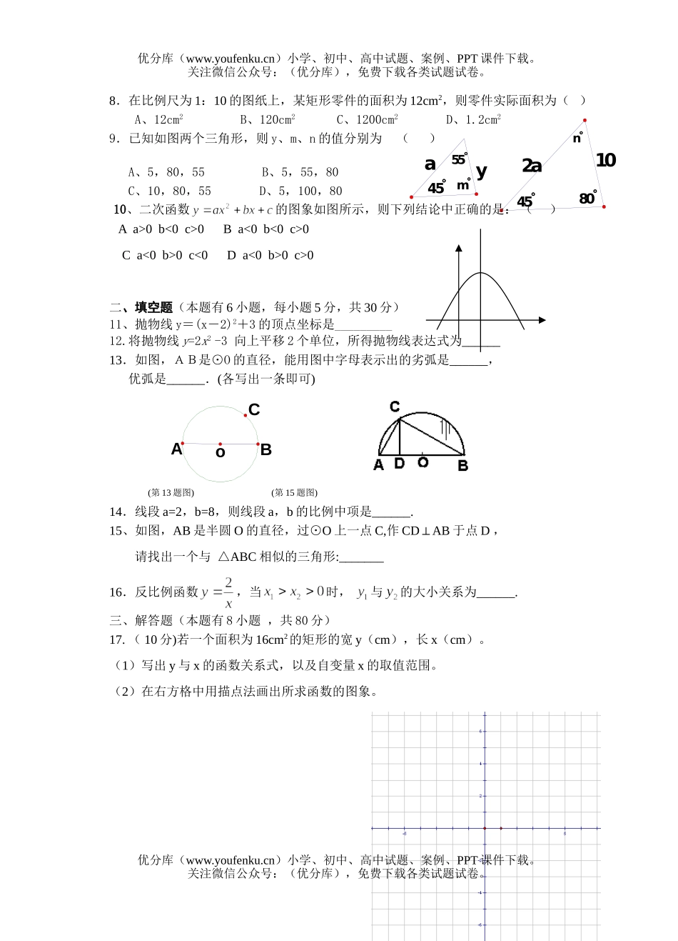 初中九年级数学(上)月考试卷_第1页