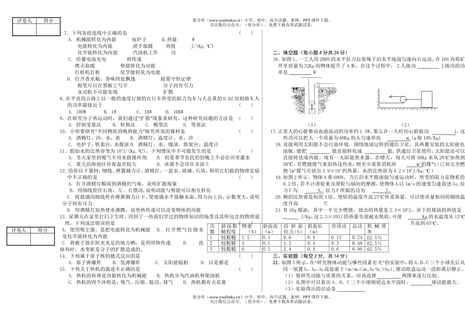 初中九年级物理期末综合测评试卷_第2页