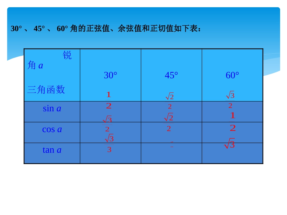 《30°、45°、60°角的三角函数值》直角三角形的边角关系PPT课件_第3页