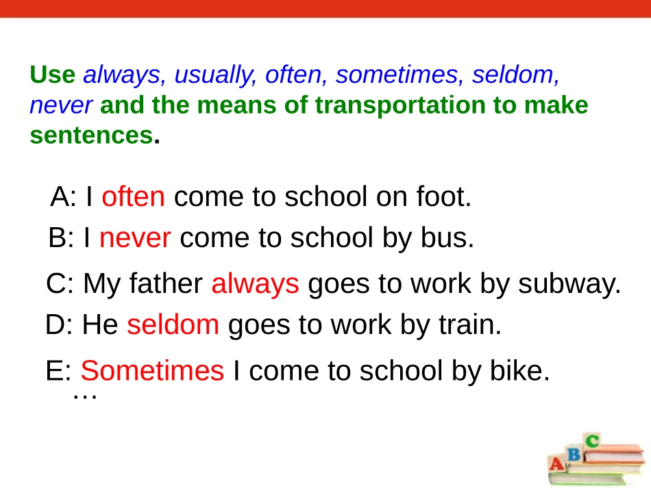 《I usually come to school by subway》SectionB PPT课件_第3页