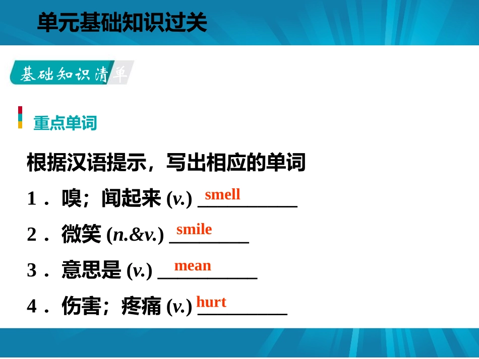 《单元基础知识过关》Body Parts and Feelings PPT课件_第2页