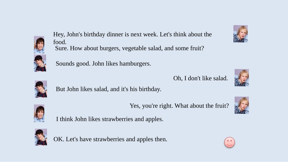 人教版七年级英语Hey, John's birthday dinner is next week. Let's think about the food.PPT课件_第3页