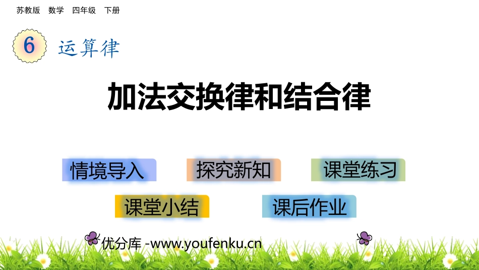 《加法交换律和结合律》运算律PPT课件[苏教版四年级数学]_第1页