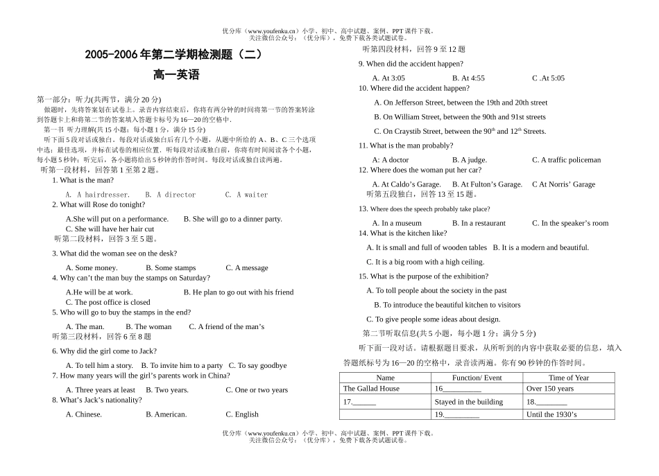 高中一年级英语下学期UNIT1-UNIT3 单元测试卷_第1页