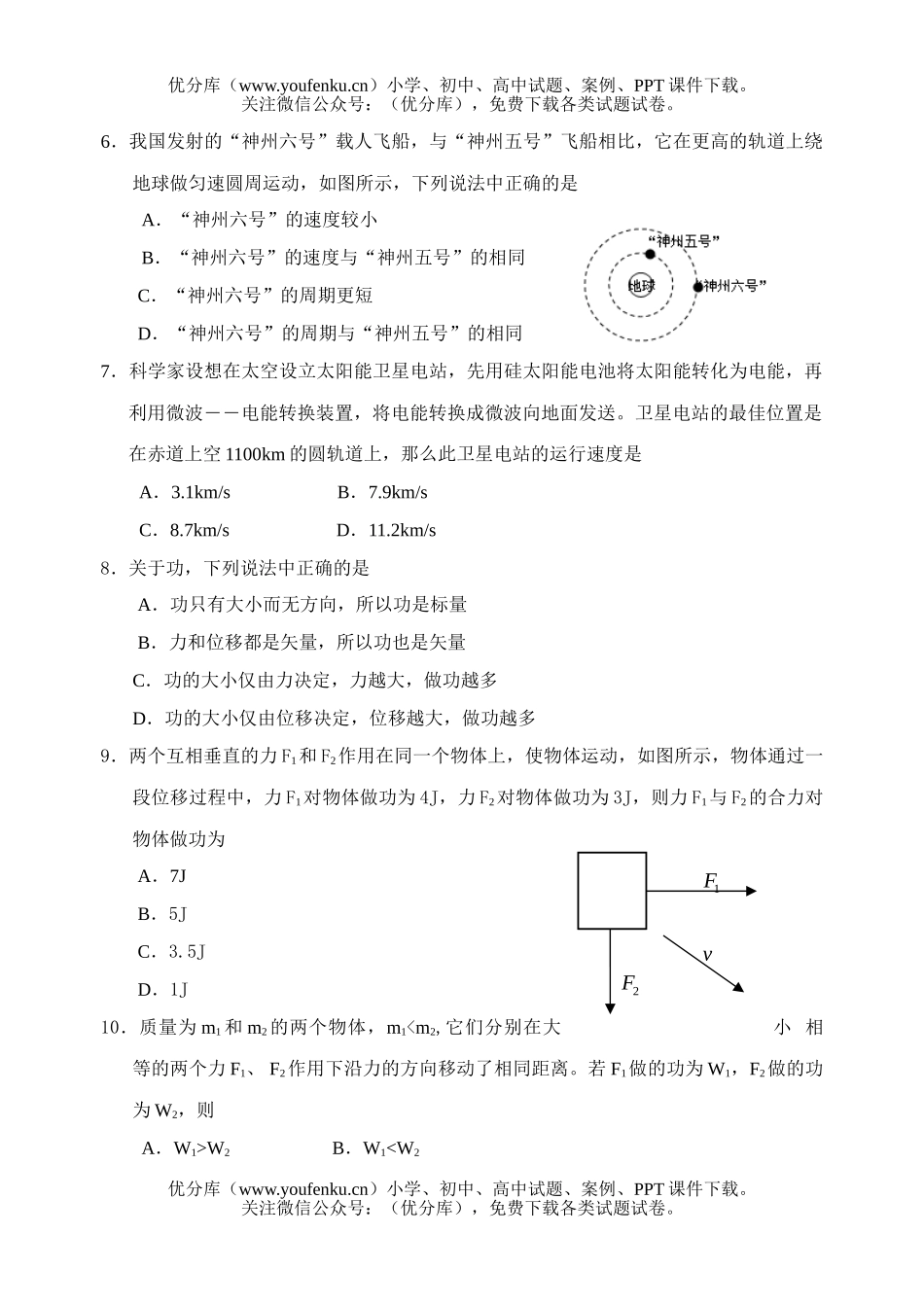 高中一年级物理(必修)第二学期期中考试卷_第2页