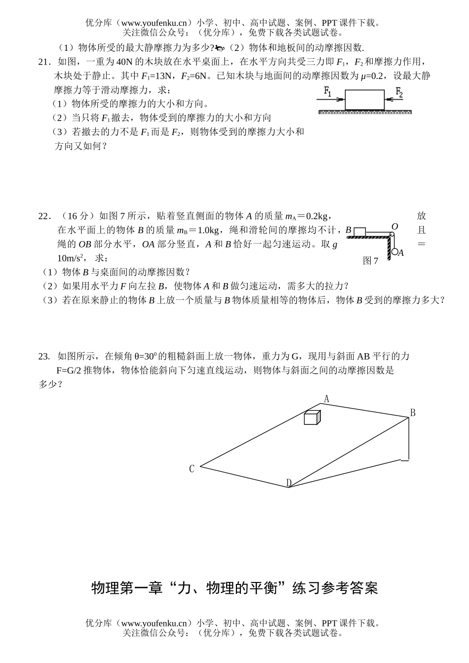 高中一年级物理单元测：力 物体的平衡(B)试卷_第3页