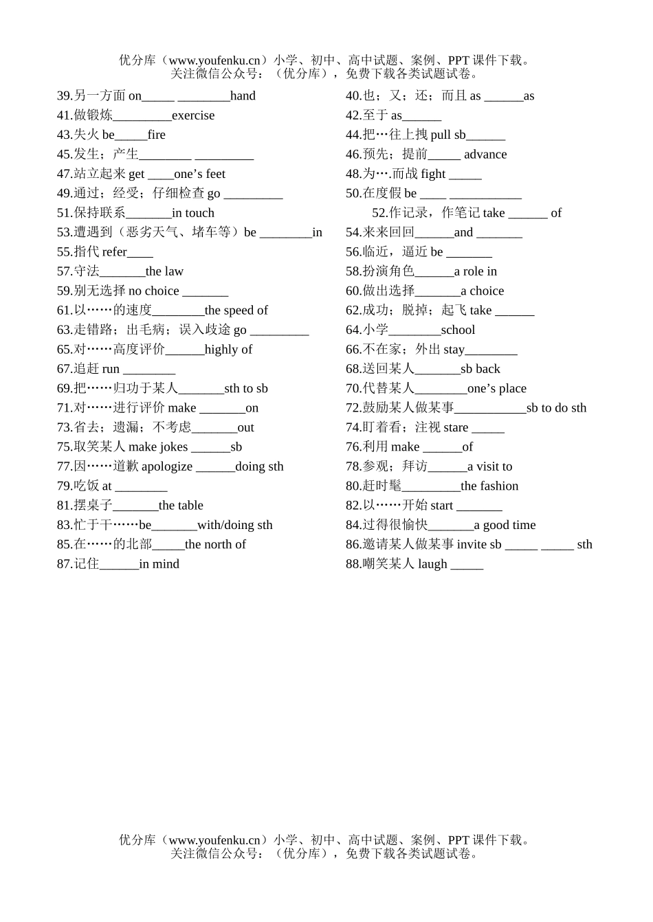 高中一年级英语上学期unit1-6重点单词、短语填空试卷_第3页