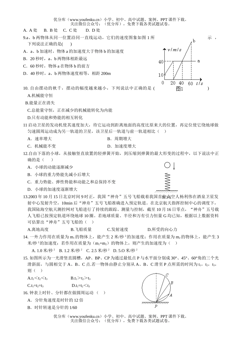 高中一年级物理上学期综合测试卷_第1页