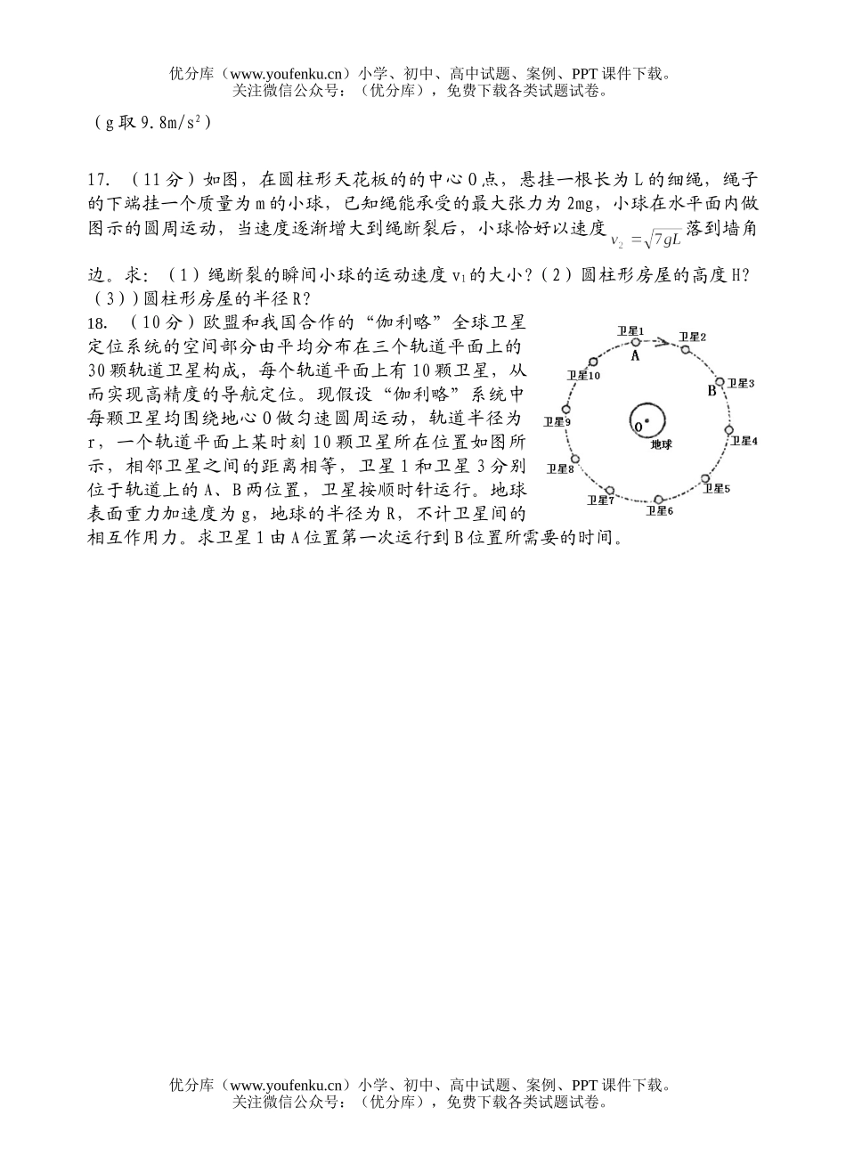 高中一年级物理第二学期期中考试卷_第2页