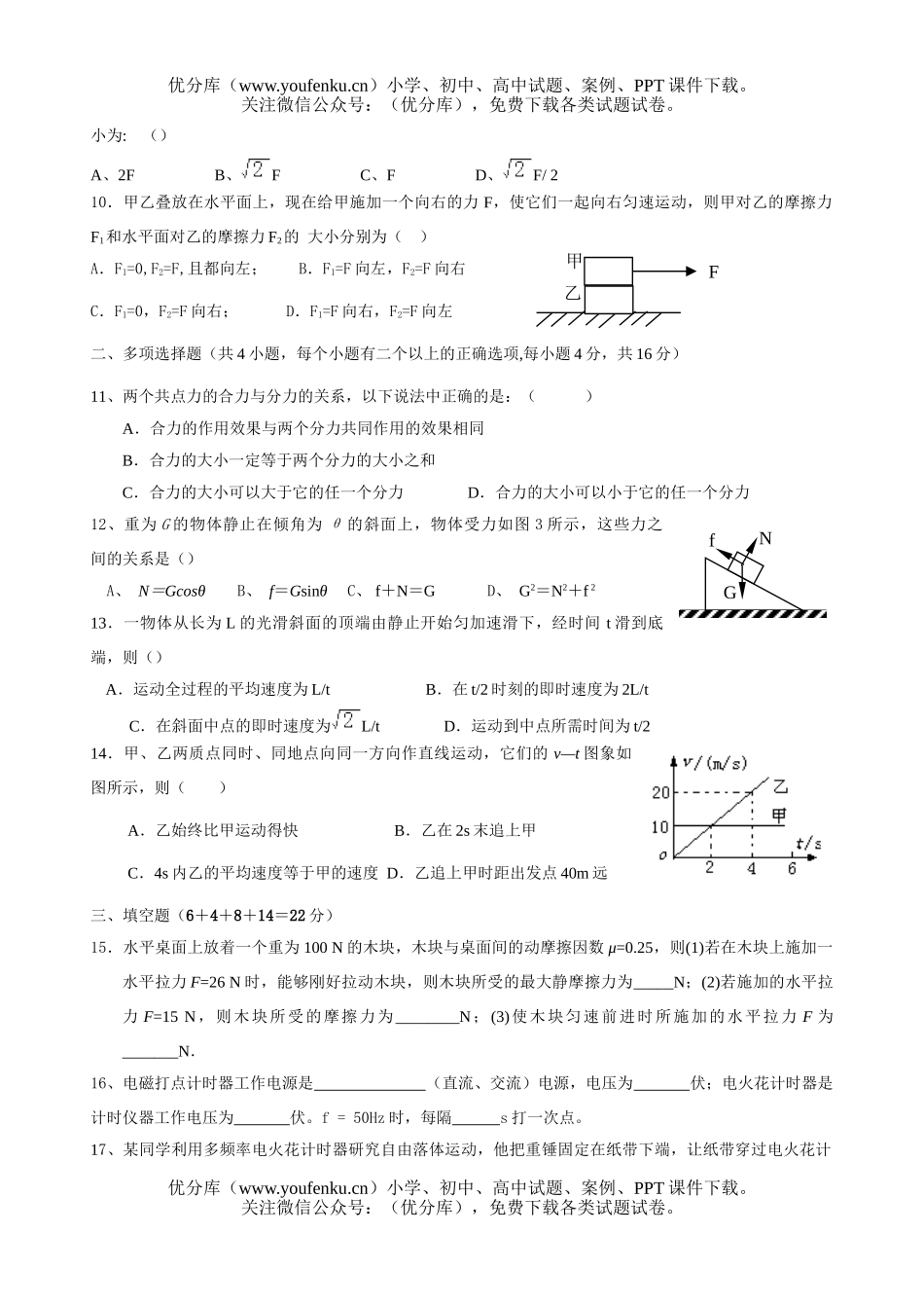 高中一年级物理第一学期期中考试卷_第2页