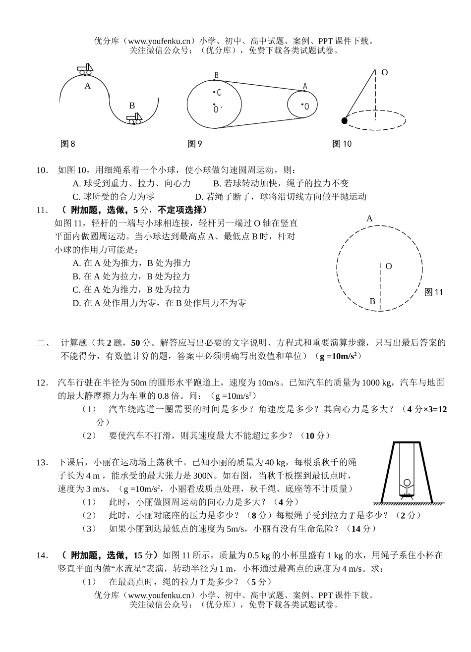 高中一年级物理《圆周运动》单元测验试卷_第2页