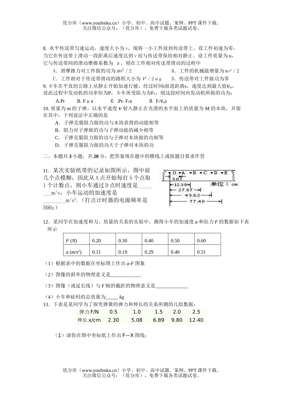 高中一年级物理第一学期期末复习试卷_第2页
