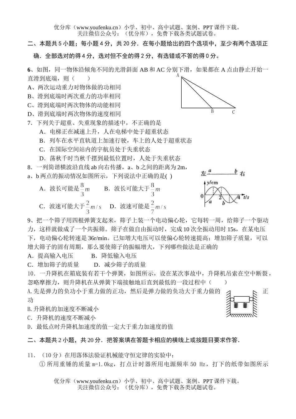 高中一年级物理第二学期期末综合测试练习试卷_第2页