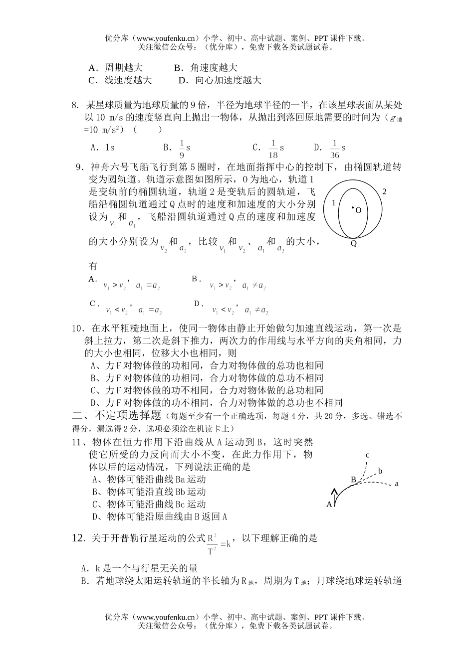 高中一年级物理第二学期期中考试卷_第2页
