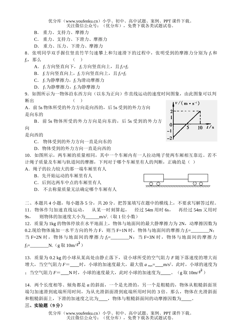 高中一年级物理上学期期中测试卷_第2页