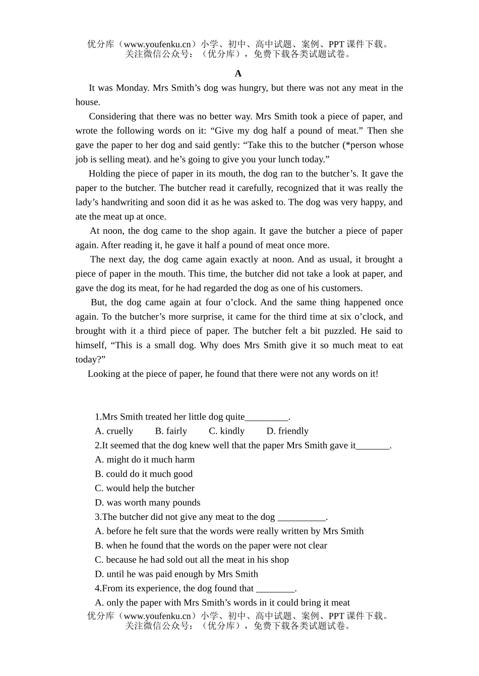 高中一年级英语Test for Unit 4A试卷_第3页