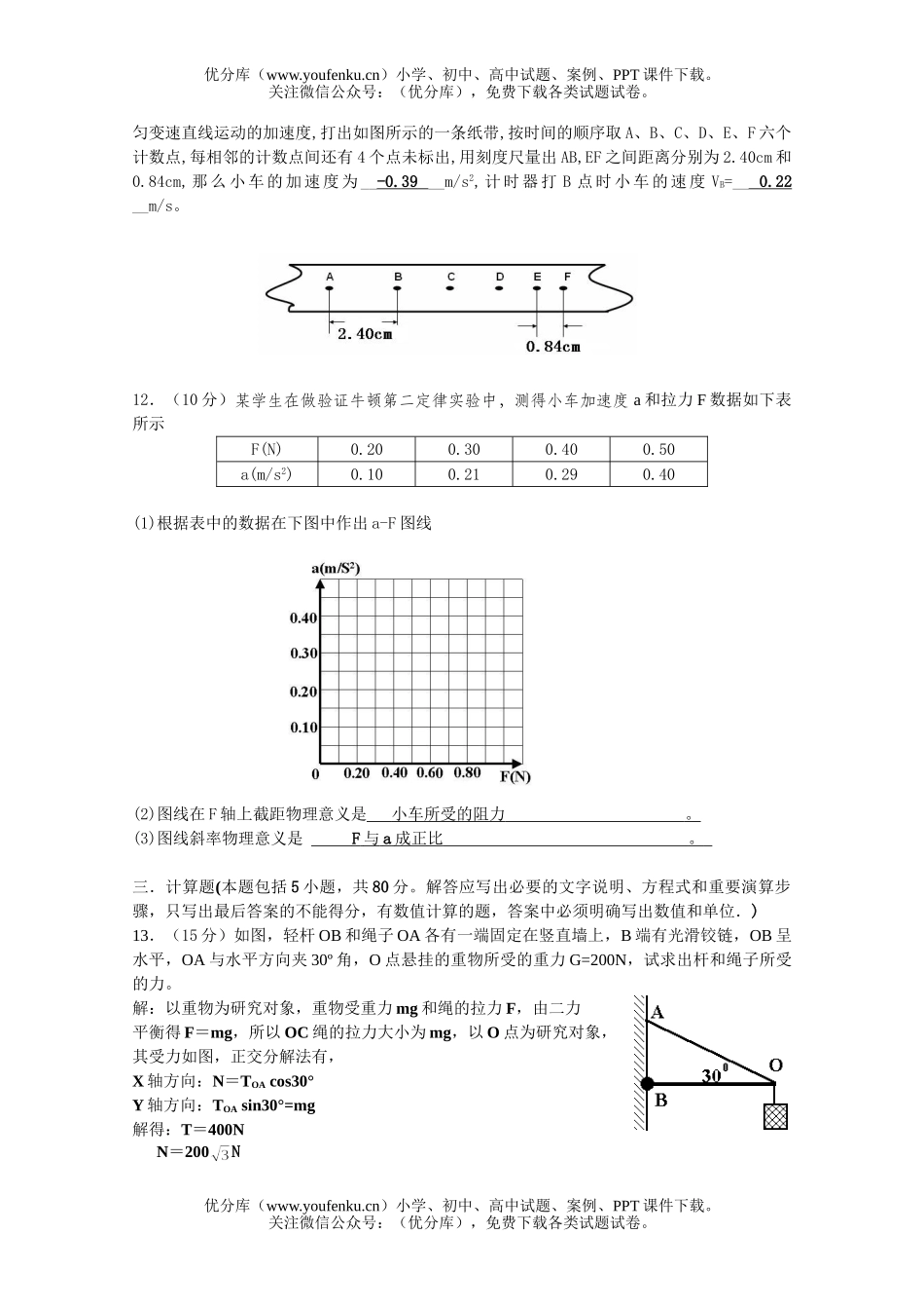 高中一年级物理第一学期期末考试卷_第2页