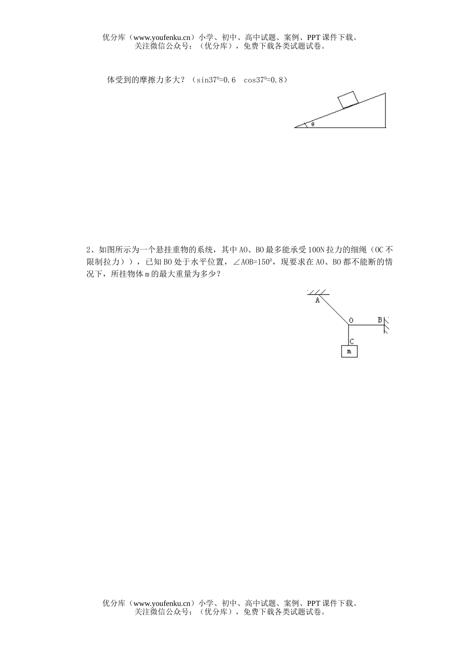 高中一年级物理练习(二)《力的合成和分解》试卷_第2页
