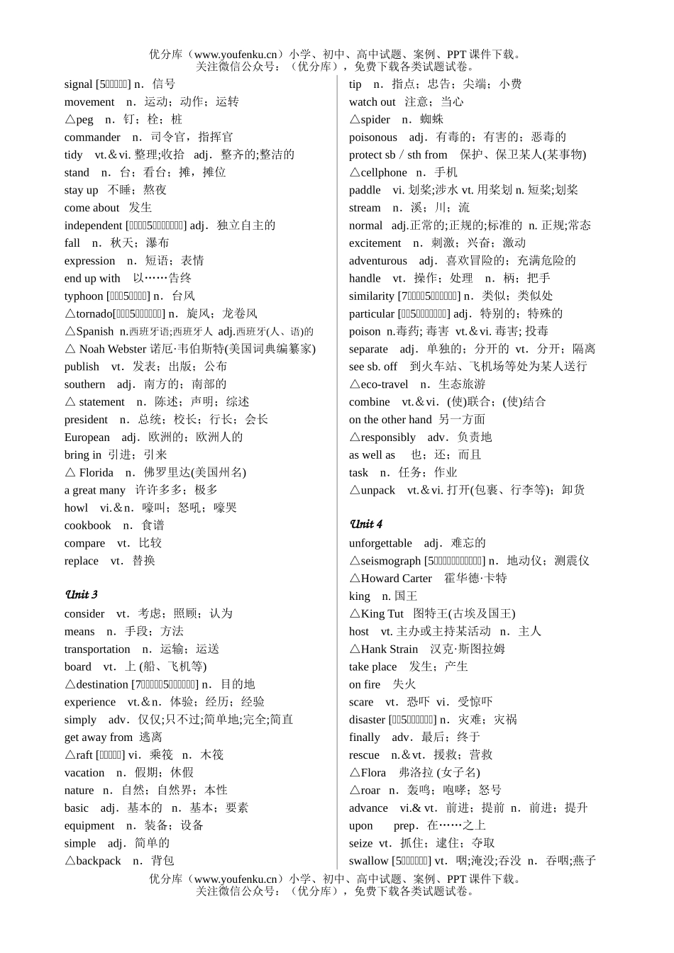 高中一年级英语人教版(上)词汇表 [按单元顺序]试卷_第2页