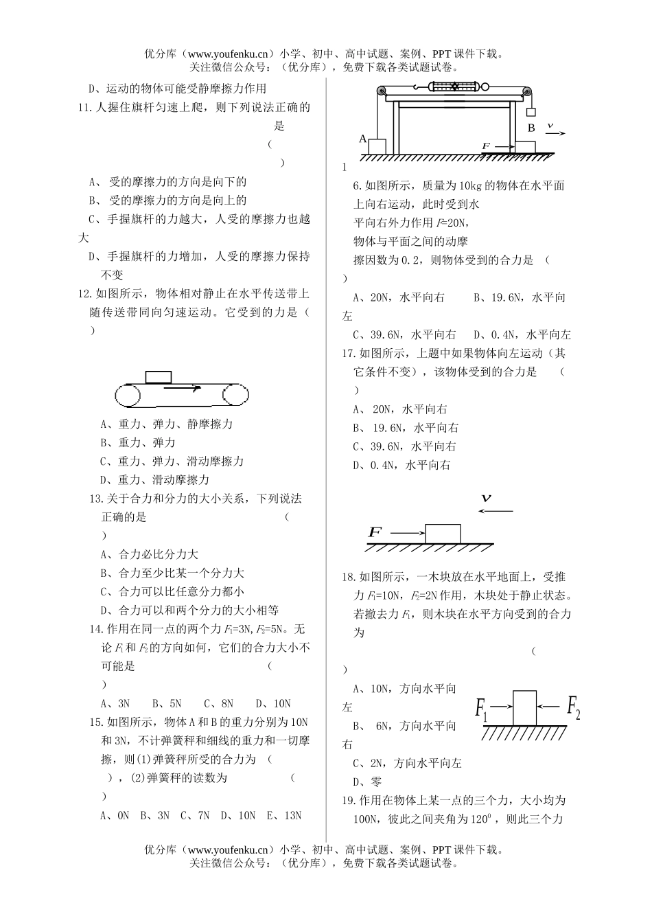高中一年级物理力和力的平衡试卷_第2页
