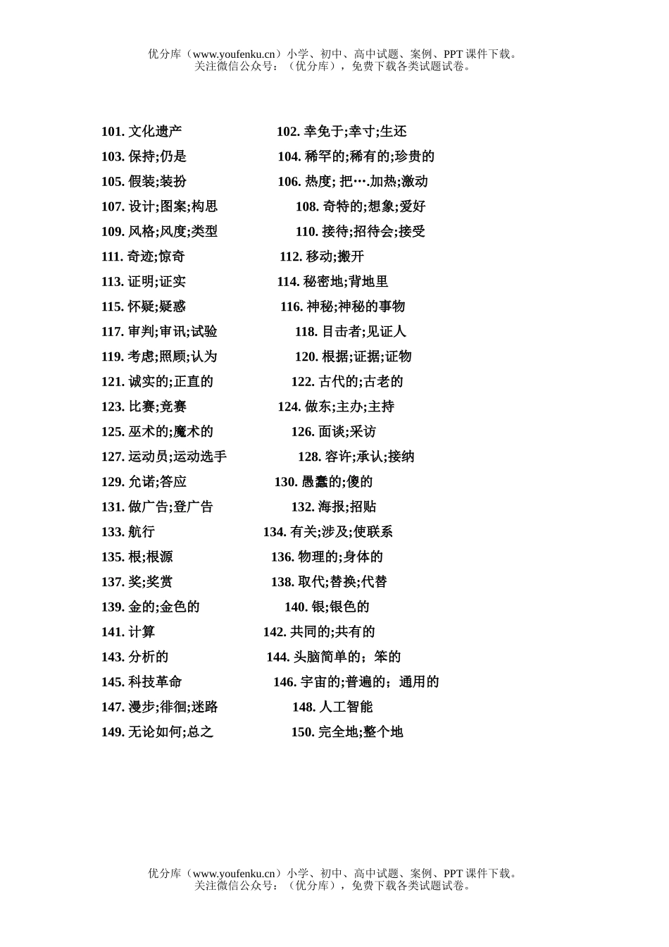 高中一年级英语必修I、II 词汇试卷_第3页